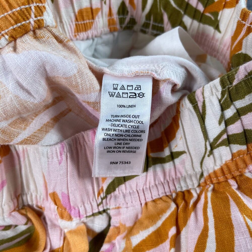 C&C California Tropical Floral Wide Leg Linen Palazzo Pants Pink Green Medium - Picture 6 of 12